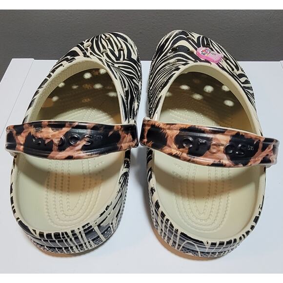 New Women’s Size 9 Zebra Leopard Animal Remix Crocs Shoes Unisex W/ Charms - Picture 5 of 8